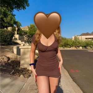 Princess Polly ruched side brown bodycon dress